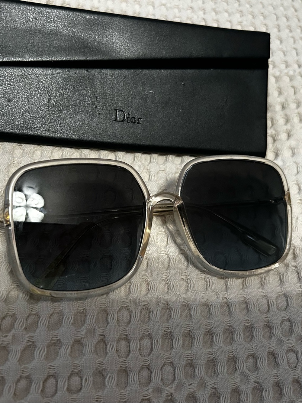 Dior Clear Frame Sunglasses with Black/Gray Lenses
